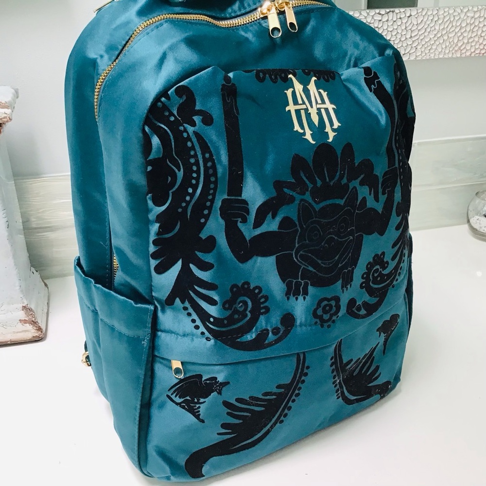 Disney Rare Haunted Mansion Teal Velvet Backpack NWT